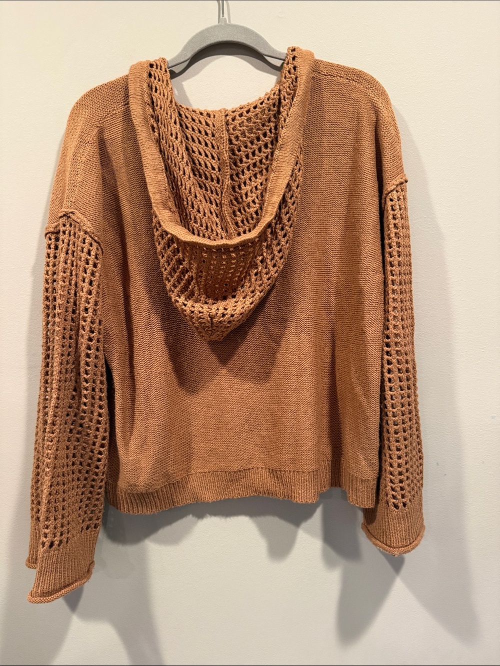 She & Sky Open-Knit Hooded Sweater in Rust Brown - Picture 4 of 6